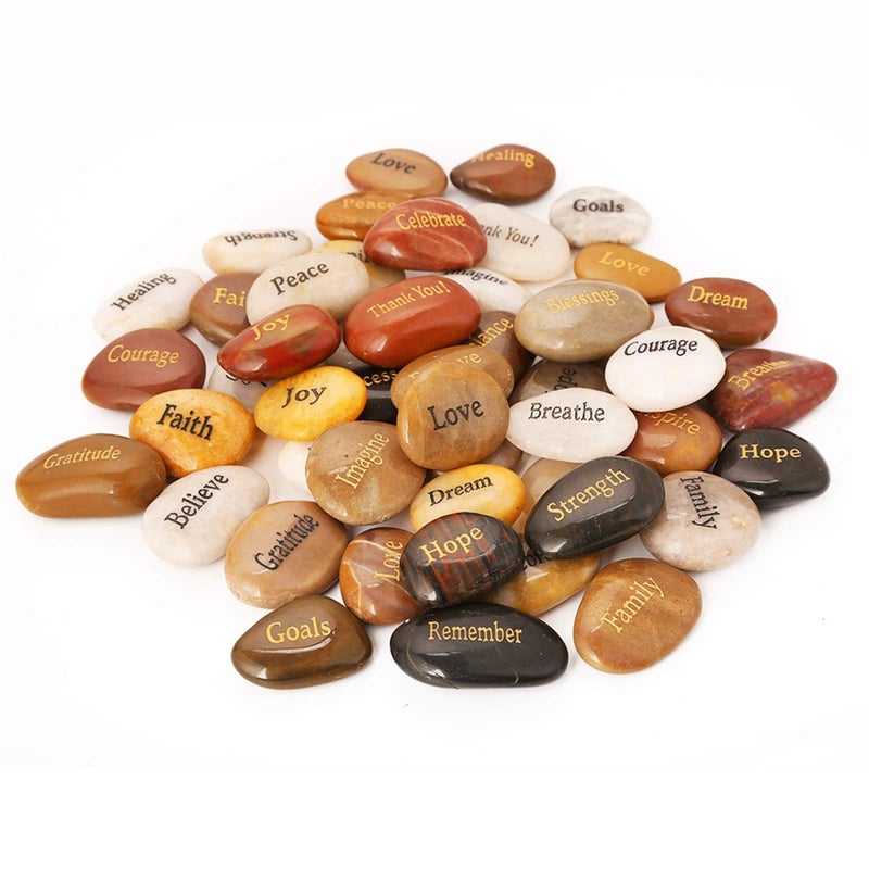 ROCKIMPACT 50PCS Engraved Rocks Different Words Inspirational Stones Bulk Faith Stones Zen Stones Gratitude Rocks Healing Prayer Stones Encouragement Rocks, 2"-3" Each - Image 1